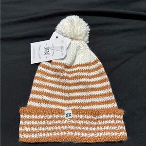 Striped Copper and Cream Pom-Pom Beanie